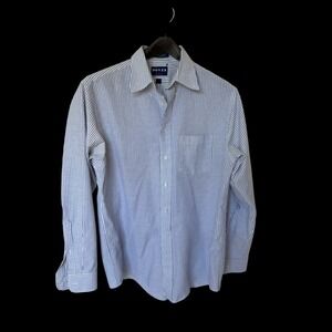 Arrow Dover Oxford Shirt 16-34/35 Blue White Striped Long Sleeve Button Down